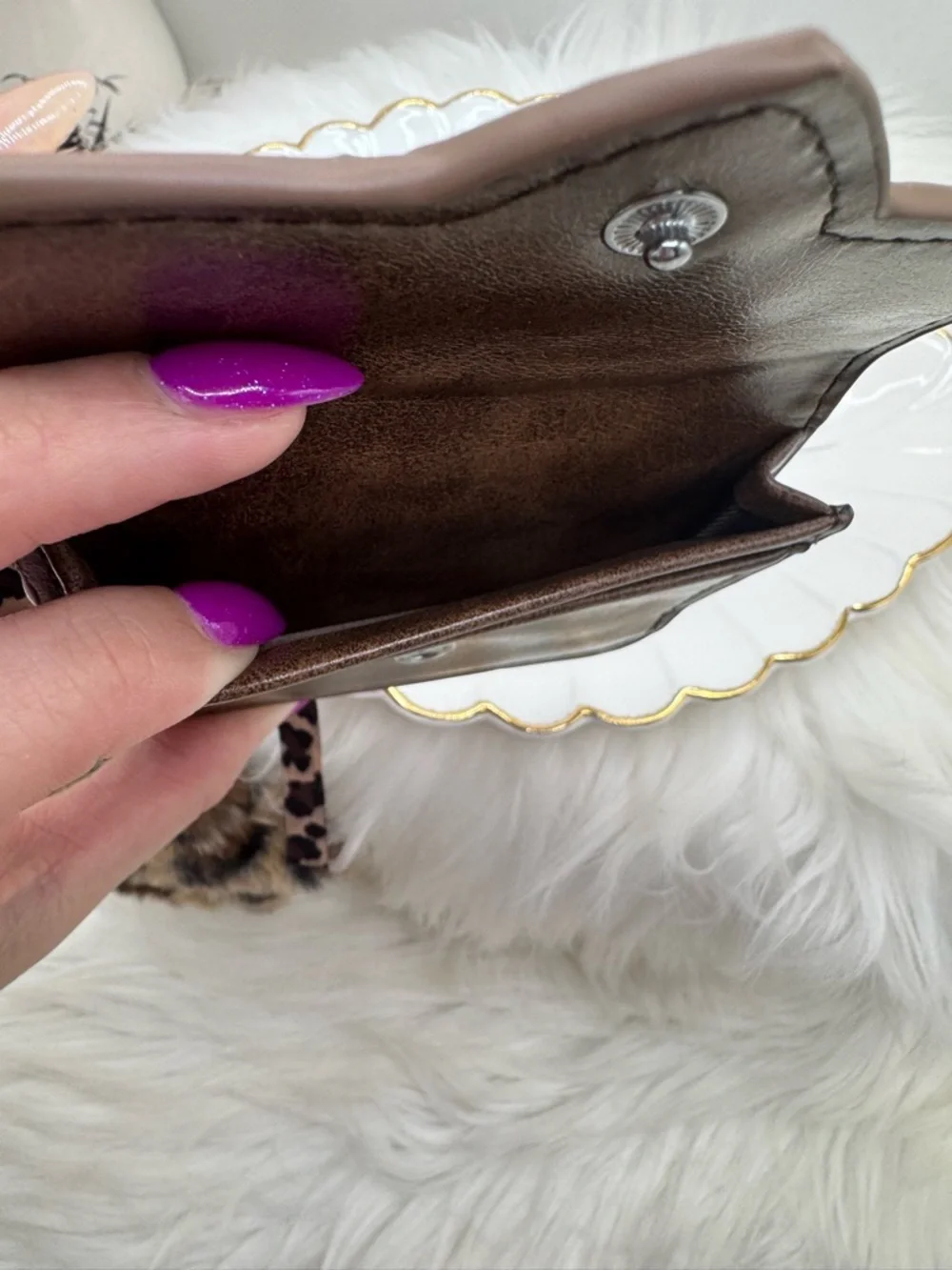 Brown Heart Card Case - Faux Leather and Plush Star Charm